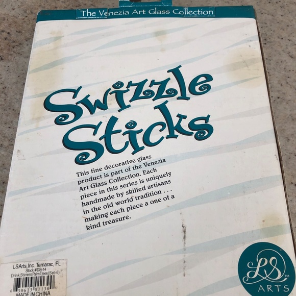 NWB Vintage Palm Tree Swizzle Sticks The Venezia Art Class Collection Set Of 6 - Picture 6 of 6